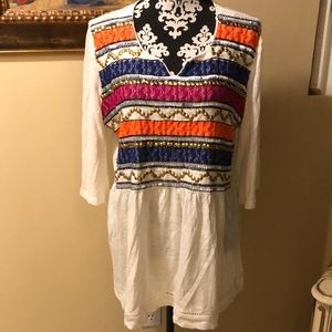 Ulla Popken bohemian embellished threaded detail 3/4 sleeved top